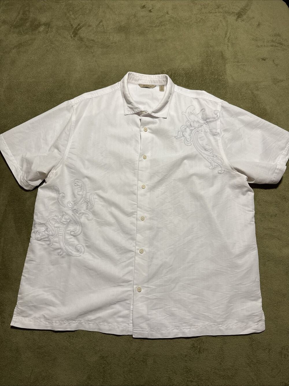Paradise Collection Embroidered Button Down Men XXL White Tropical Poly Blend